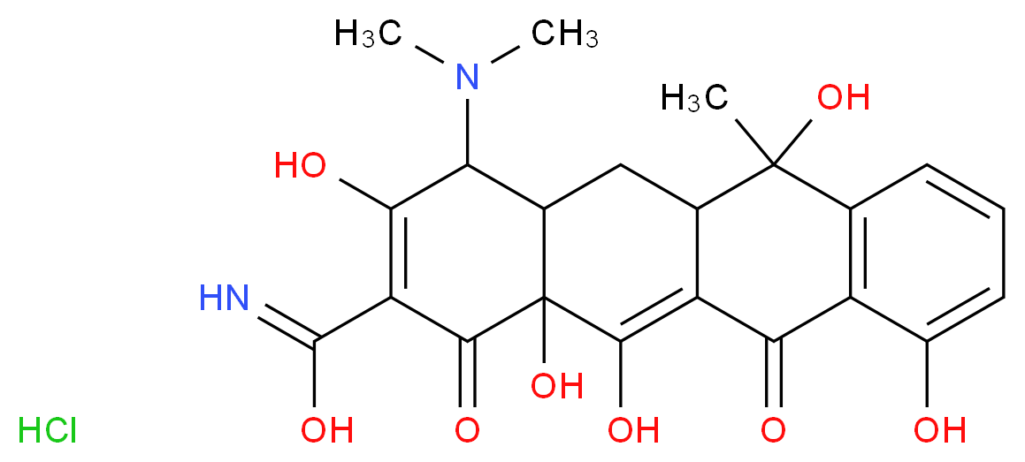 4-(dimethylamino)-3,6,10,12,12a-pentahydroxy-6-methyl-1,11-dioxo-1,4,4a,5,5a,6,11,12a-octahydrotetracene-2-carboximidic acid hydrochloride_分子结构_CAS_64-75-5