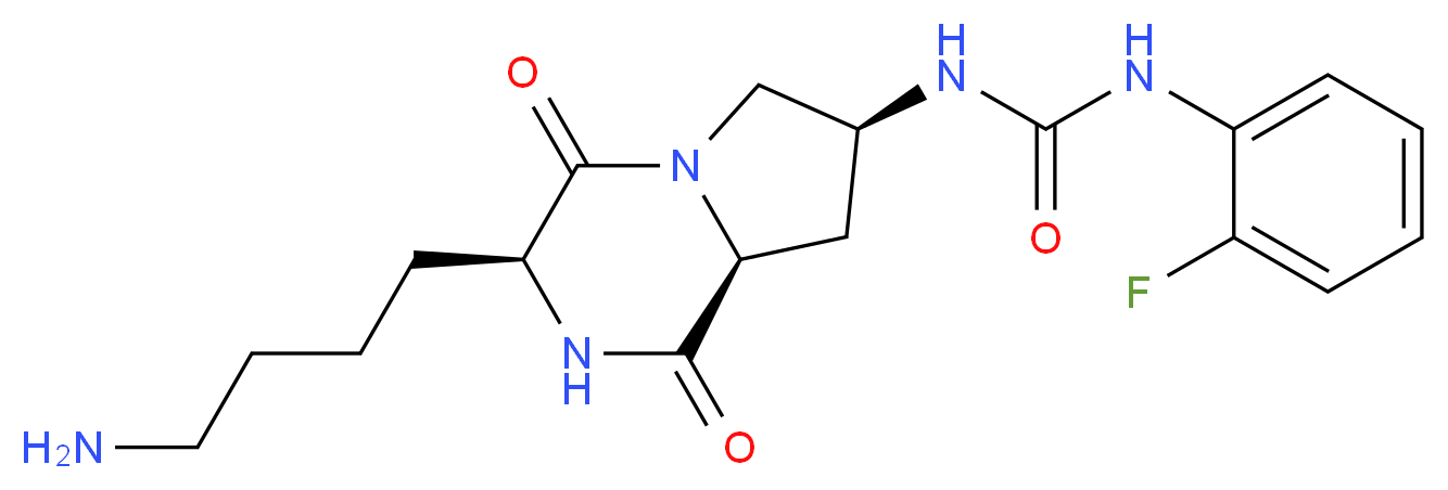 N-[(3S,7S,8aS)-3-(4-aminobutyl)-1,4-dioxooctahydropyrrolo[1,2-a]pyrazin-7-yl]-N'-(2-fluorophenyl)urea_分子结构_CAS_)