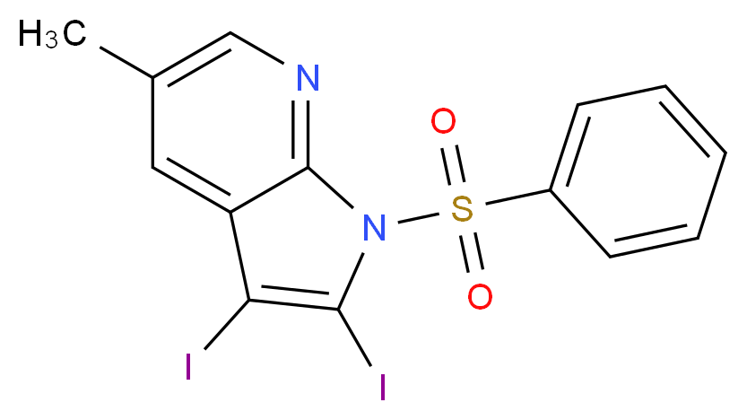 1-(benzenesulfonyl)-2,3-diiodo-5-methyl-1H-pyrrolo[2,3-b]pyridine_分子结构_CAS_1246088-65-2