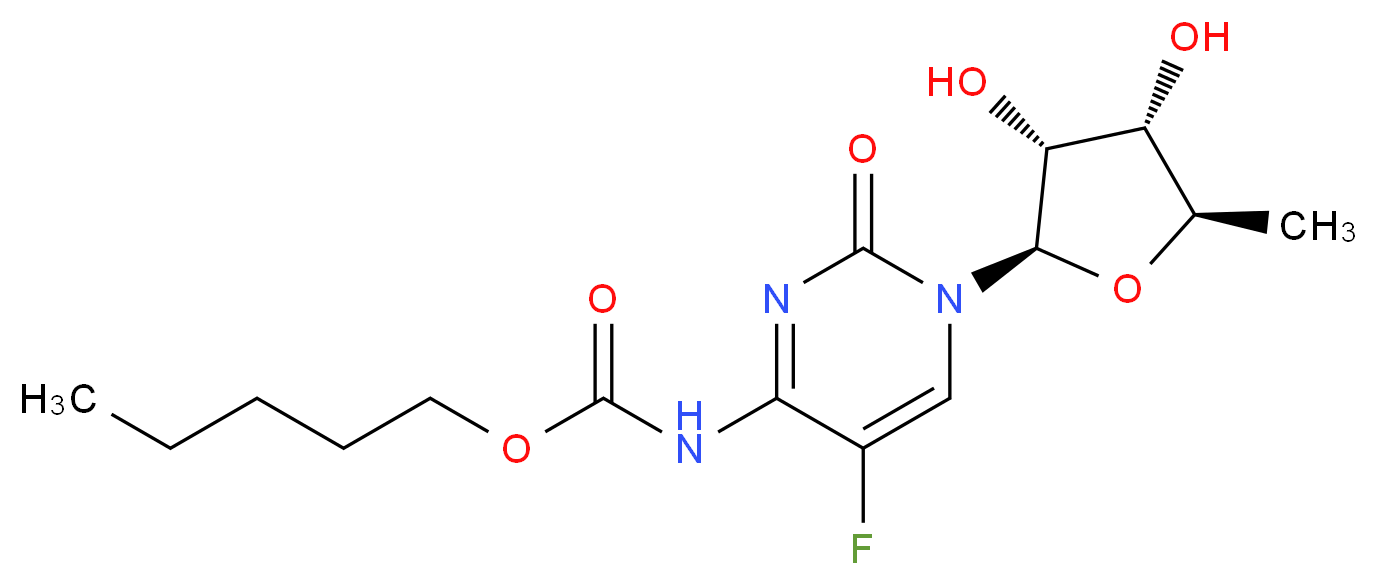 Pentyl (1-((2R,3R,4S,5R)-3,4-dihydroxy-5-methyltetrahydrofuran-2-yl)-5-fluoro-2-oxo-1,2-dihydropyrimidin-4-yl)carbamate_分子结构_CAS_154361-50-9)