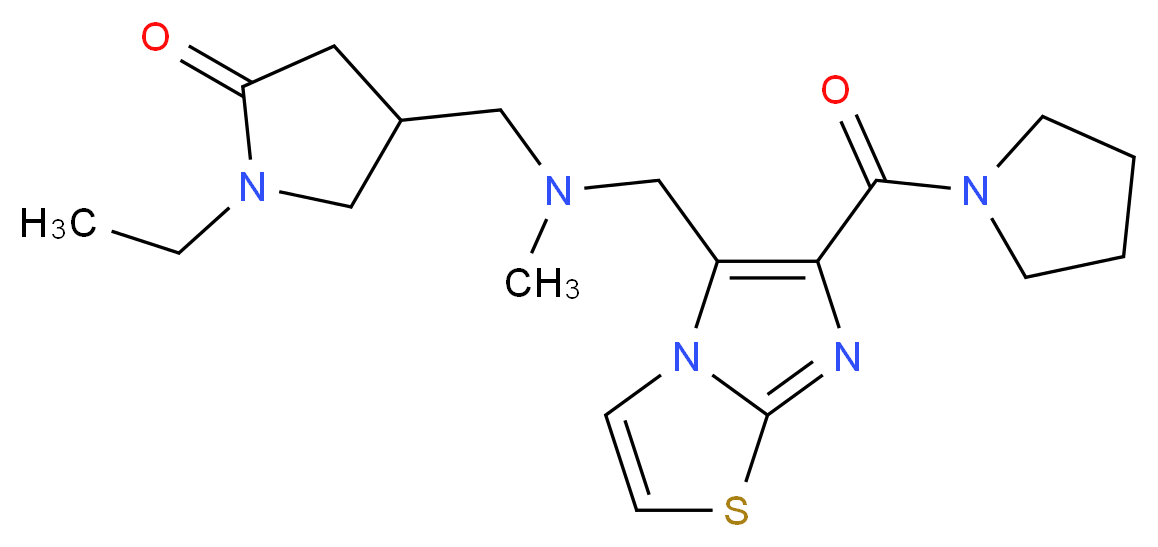 1-ethyl-4-[(methyl{[6-(1-pyrrolidinylcarbonyl)imidazo[2,1-b][1,3]thiazol-5-yl]methyl}amino)methyl]-2-pyrrolidinone_分子结构_CAS_)