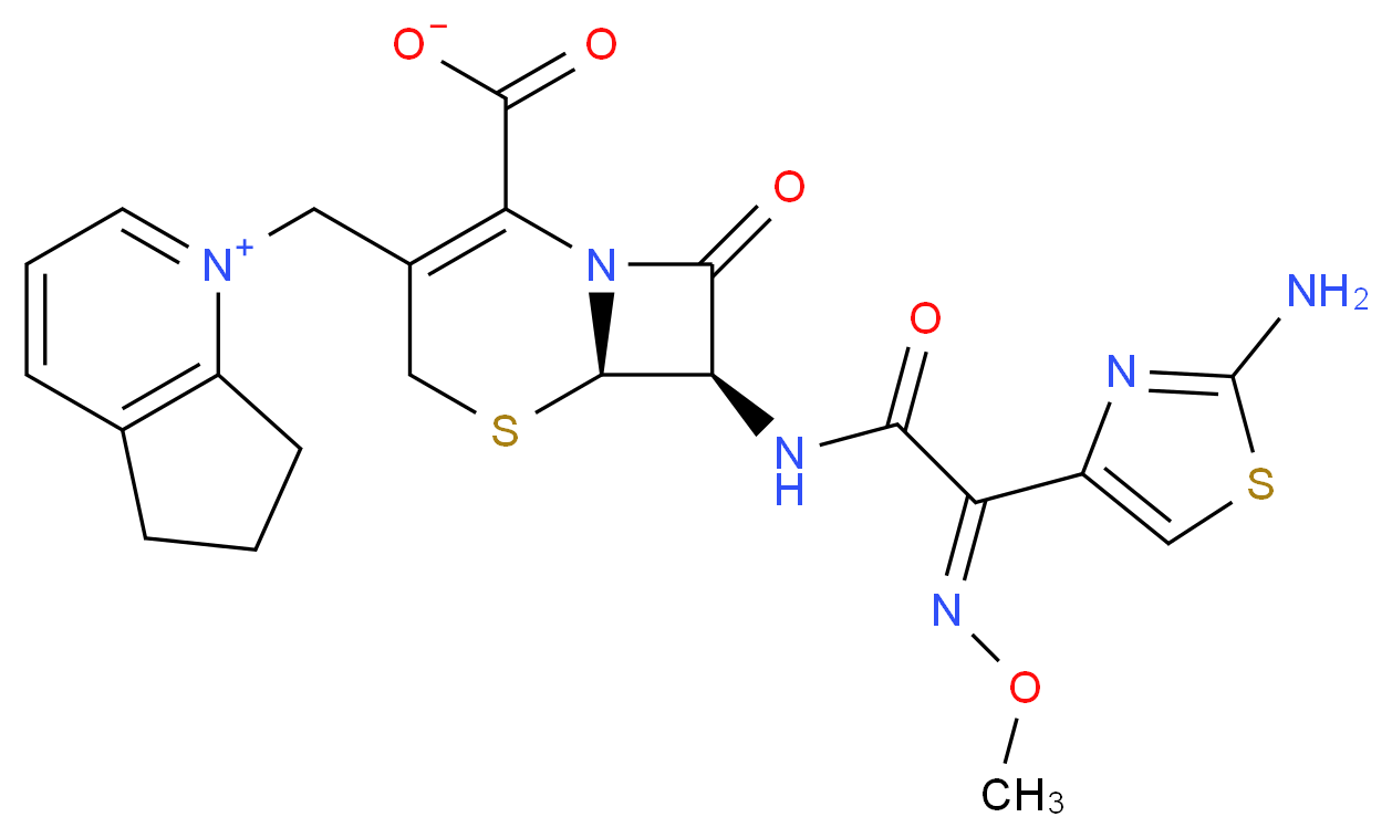 1-{[(6R,7R)-7-[(2E)-2-(2-amino-1,3-thiazol-4-yl)-2-(methoxyimino)acetamido]-2-carboxylato-8-oxo-5-thia-1-azabicyclo[4.2.0]oct-2-en-3-yl]methyl}-5H,6H,7H-cyclopenta[b]pyridin-1-ium_分子结构_CAS_98753-19-6