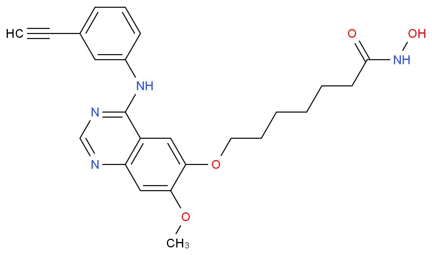 7-({4-[(3-ethynylphenyl)amino]-7-methoxyquinazolin-6-yl}oxy)-N-hydroxyheptanamide_分子结构_CAS_1012054-59-9