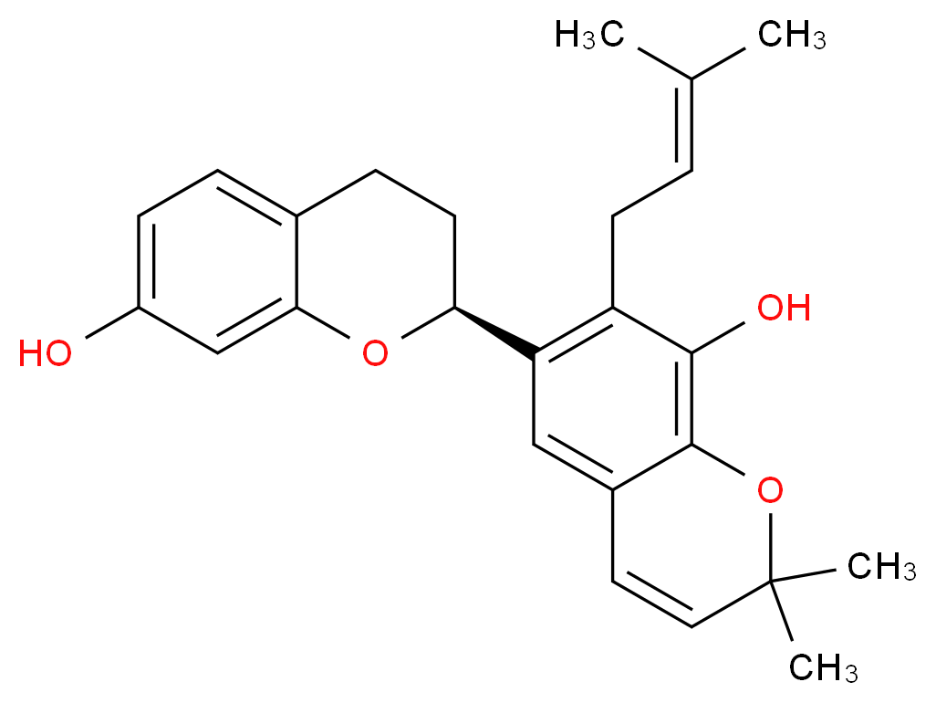 6-[(2S)-7-hydroxy-3,4-dihydro-2H-1-benzopyran-2-yl]-2,2-dimethyl-7-(3-methylbut-2-en-1-yl)-2H-chromen-8-ol_分子结构_CAS_99624-27-8