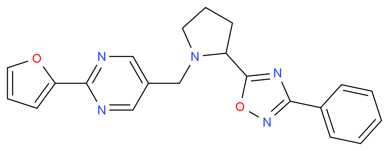 2-(2-furyl)-5-{[2-(3-phenyl-1,2,4-oxadiazol-5-yl)-1-pyrrolidinyl]methyl}pyrimidine_分子结构_CAS_)