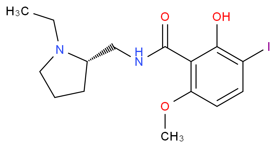 N-{[(2S)-1-ethylpyrrolidin-2-yl]methyl}-2-hydroxy-3-iodo-6-methoxybenzamide_分子结构_CAS_130383-75-4