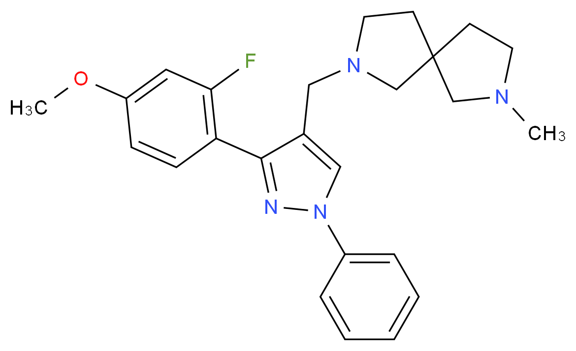2-{[3-(2-fluoro-4-methoxyphenyl)-1-phenyl-1H-pyrazol-4-yl]methyl}-7-methyl-2,7-diazaspiro[4.4]nonane_分子结构_CAS_)