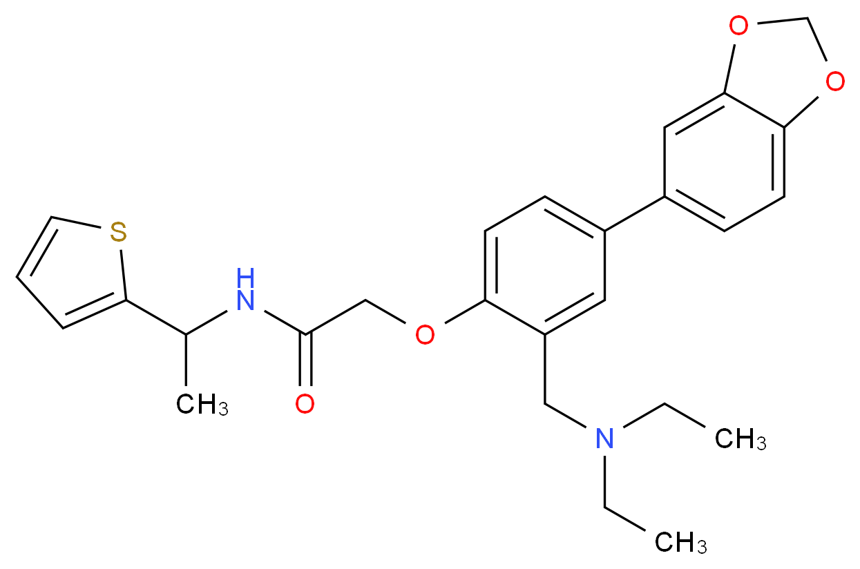 2-{4-(1,3-benzodioxol-5-yl)-2-[(diethylamino)methyl]phenoxy}-N-[1-(2-thienyl)ethyl]acetamide_分子结构_CAS_)