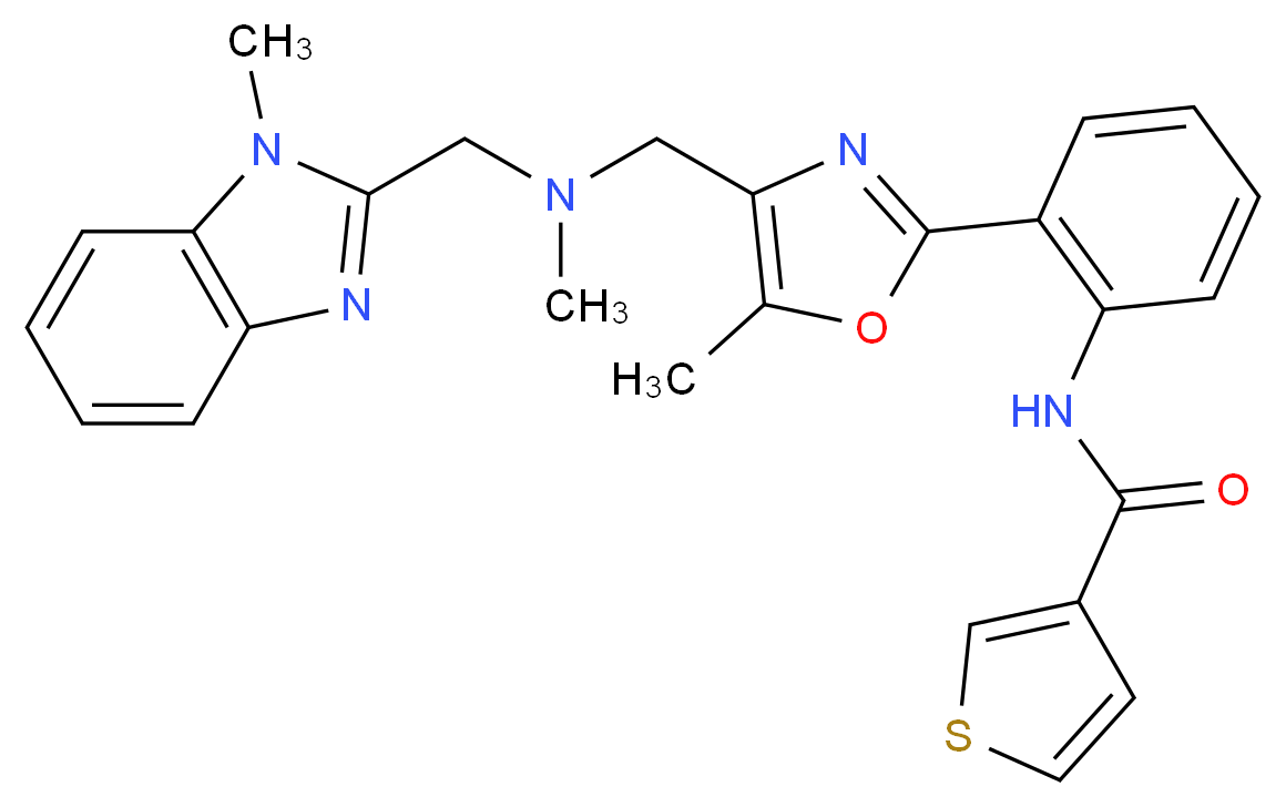 N-{2-[5-methyl-4-({methyl[(1-methyl-1H-benzimidazol-2-yl)methyl]amino}methyl)-1,3-oxazol-2-yl]phenyl}-3-thiophenecarboxamide_分子结构_CAS_)