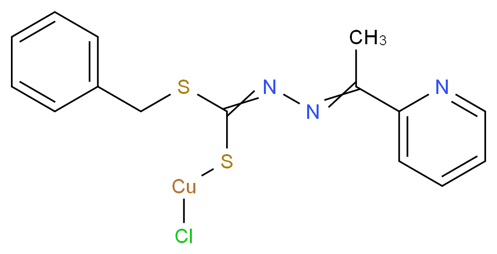 2-(1-{2-[(benzylsulfanyl)[(chlorocuprio)sulfanyl]methylidene]hydrazin-1-ylidene}ethyl)pyridine_分子结构_CAS_77111-29-6