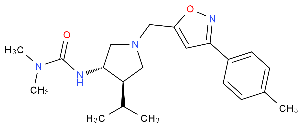 N'-((3S*,4R*)-4-isopropyl-1-{[3-(4-methylphenyl)isoxazol-5-yl]methyl}pyrrolidin-3-yl)-N,N-dimethylurea_分子结构_CAS_)