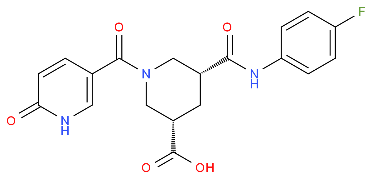 (3S*,5R*)-5-{[(4-fluorophenyl)amino]carbonyl}-1-[(6-oxo-1,6-dihydro-3-pyridinyl)carbonyl]-3-piperidinecarboxylic acid_分子结构_CAS_)
