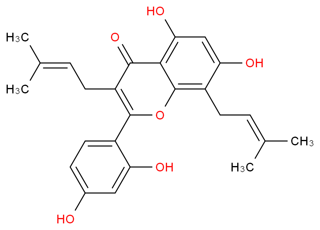 2-(2,4-dihydroxyphenyl)-5,7-dihydroxy-3,8-bis(3-methylbut-2-en-1-yl)-4H-chromen-4-one_分子结构_CAS_62949-79-5