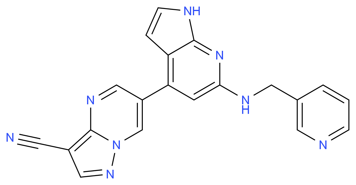6-{6-[(pyridin-3-ylmethyl)amino]-1H-pyrrolo[2,3-b]pyridin-4-yl}pyrazolo[1,5-a]pyrimidine-3-carbonitrile_分子结构_CAS_)