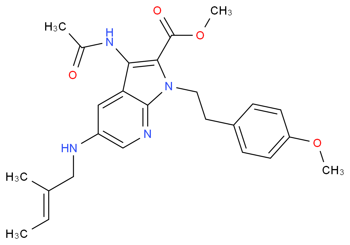 methyl 3-(acetylamino)-1-[2-(4-methoxyphenyl)ethyl]-5-{[(2E)-2-methyl-2-buten-1-yl]amino}-1H-pyrrolo[2,3-b]pyridine-2-carboxylate_分子结构_CAS_)