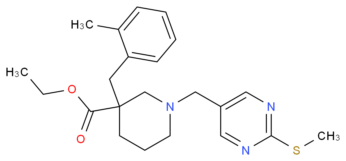 ethyl 3-(2-methylbenzyl)-1-{[2-(methylthio)-5-pyrimidinyl]methyl}-3-piperidinecarboxylate_分子结构_CAS_)