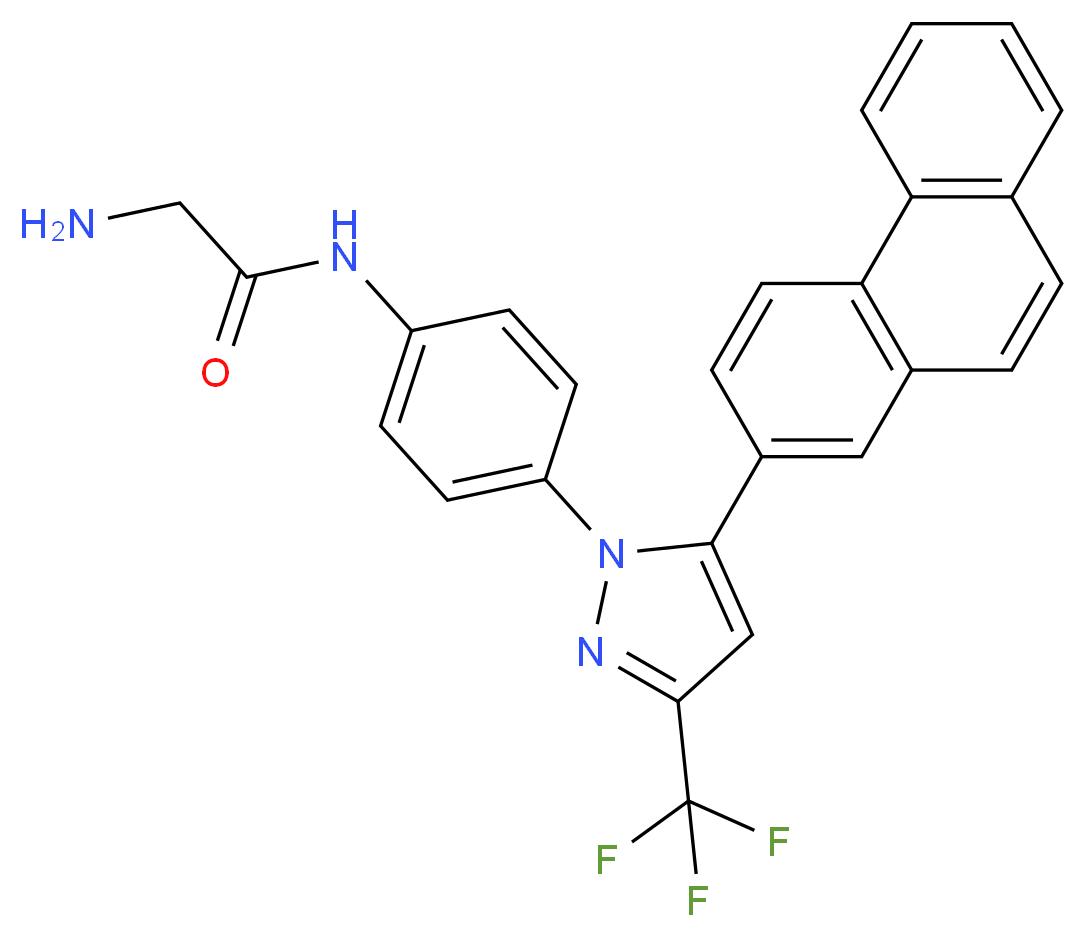 2-amino-N-{4-[5-(phenanthren-2-yl)-3-(trifluoromethyl)-1H-pyrazol-1-yl]phenyl}acetamide_分子结构_CAS_742112-33-0