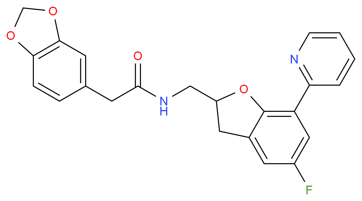 2-(1,3-benzodioxol-5-yl)-N-{[5-fluoro-7-(2-pyridinyl)-2,3-dihydro-1-benzofuran-2-yl]methyl}acetamide_分子结构_CAS_)