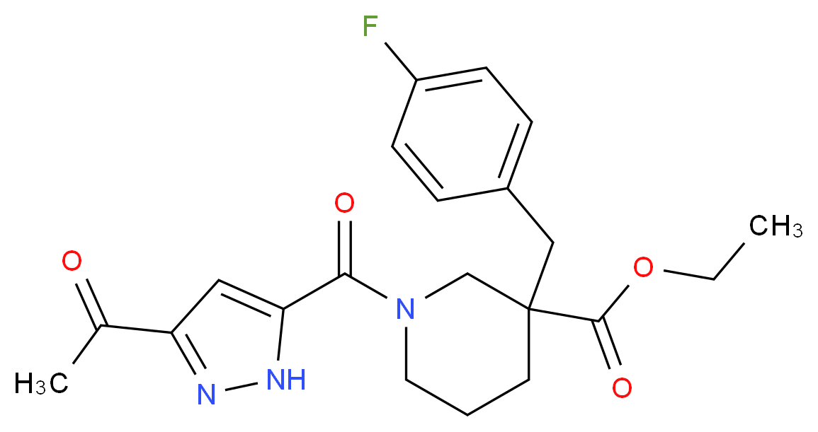 ethyl 1-[(3-acetyl-1H-pyrazol-5-yl)carbonyl]-3-(4-fluorobenzyl)-3-piperidinecarboxylate_分子结构_CAS_)