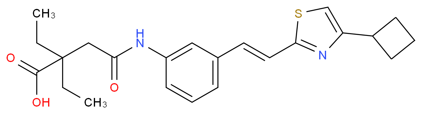 3-({3-[(E)-2-(4-cyclobutyl-1,3-thiazol-2-yl)ethenyl]phenyl}carbamoyl)-2,2-diethylpropanoic acid_分子结构_CAS_128312-51-6