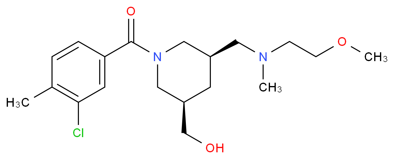 ((3R*,5R*)-1-(3-chloro-4-methylbenzoyl)-5-{[(2-methoxyethyl)(methyl)amino]methyl}piperidin-3-yl)methanol_分子结构_CAS_)