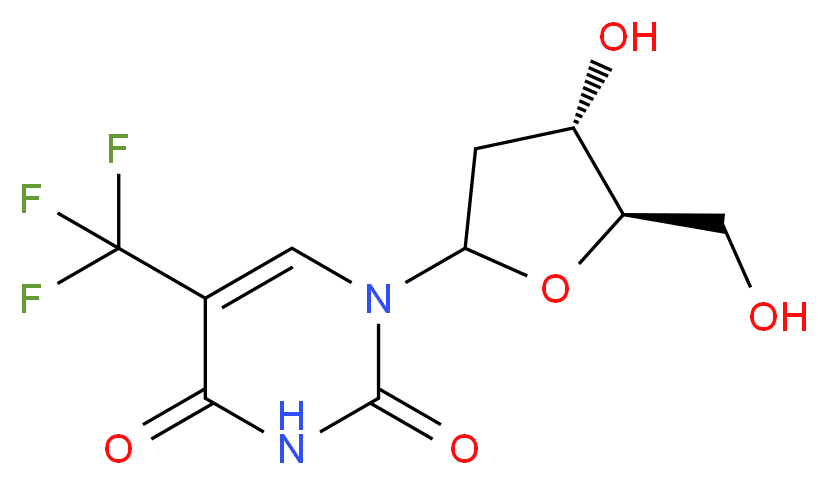 1-[(4S,5R)-4-hydroxy-5-(hydroxymethyl)oxolan-2-yl]-5-(trifluoromethyl)-1,2,3,4-tetrahydropyrimidine-2,4-dione_分子结构_CAS_70-00-8