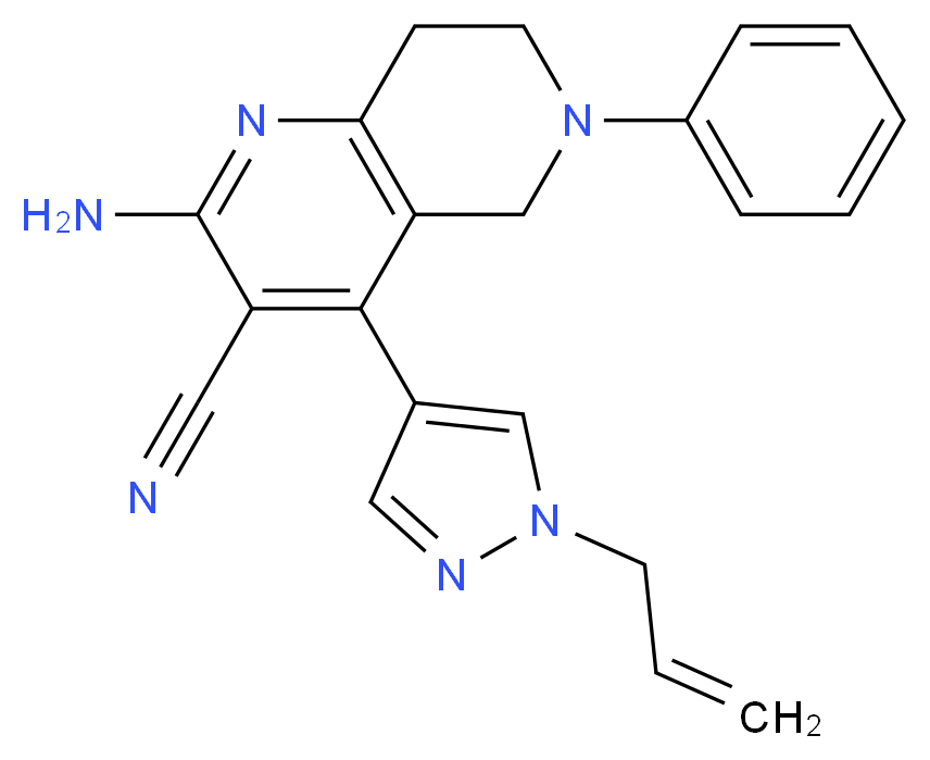 4-(1-allyl-1H-pyrazol-4-yl)-2-amino-6-phenyl-5,6,7,8-tetrahydro-1,6-naphthyridine-3-carbonitrile_分子结构_CAS_)