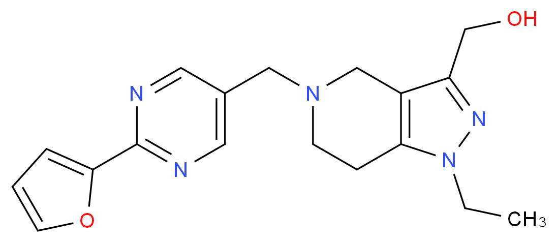 (1-ethyl-5-{[2-(2-furyl)pyrimidin-5-yl]methyl}-4,5,6,7-tetrahydro-1H-pyrazolo[4,3-c]pyridin-3-yl)methanol_分子结构_CAS_)