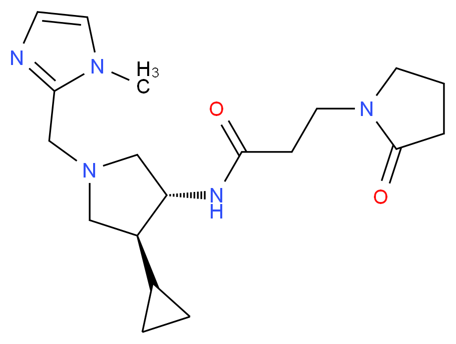 N-{(3R*,4S*)-4-cyclopropyl-1-[(1-methyl-1H-imidazol-2-yl)methyl]-3-pyrrolidinyl}-3-(2-oxo-1-pyrrolidinyl)propanamide_分子结构_CAS_)