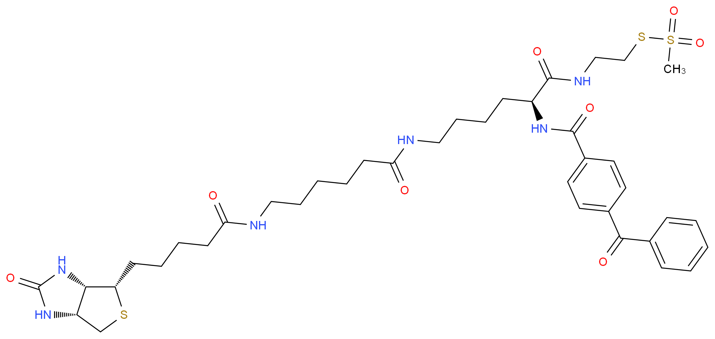 (2S)-6-(6-{5-[(3aS,4S,6aR)-2-oxo-hexahydro-1H-thieno[3,4-d]imidazolidin-4-yl]pentanamido}hexanamido)-2-[(4-benzoylphenyl)formamido]-N-[2-(methanesulfonylsulfanyl)ethyl]hexanamide_分子结构_CAS_910036-44-1