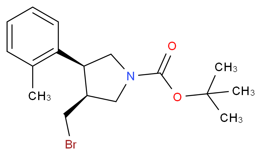 tert-butyl (3S,4S)-3-(bromomethyl)-4-(2-methylphenyl)pyrrolidine-1-carboxylate_分子结构_CAS_1260602-43-4