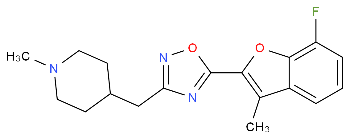 4-{[5-(7-fluoro-3-methyl-1-benzofuran-2-yl)-1,2,4-oxadiazol-3-yl]methyl}-1-methylpiperidine_分子结构_CAS_)