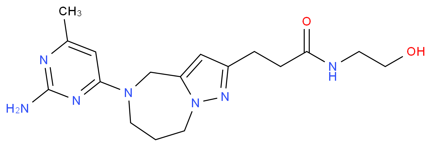3-[5-(2-amino-6-methyl-4-pyrimidinyl)-5,6,7,8-tetrahydro-4H-pyrazolo[1,5-a][1,4]diazepin-2-yl]-N-(2-hydroxyethyl)propanamide_分子结构_CAS_)