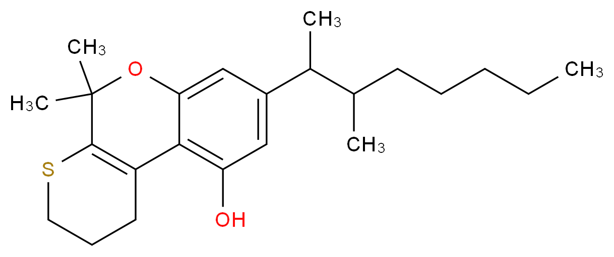 5,5-dimethyl-8-(3-methyloctan-2-yl)-1H,2H,3H,5H-thiopyrano[2,3-c]chromen-10-ol_分子结构_CAS_50708-95-7