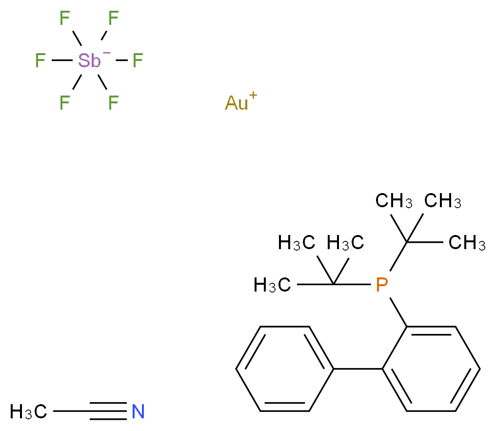 gold(1+) ion acetonitrile di-tert-butyl(2-phenylphenyl)phosphane hexafluorostibanuide_分子结构_CAS_866641-66-9