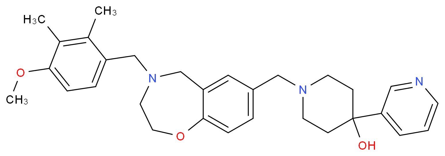 1-{[4-(4-methoxy-2,3-dimethylbenzyl)-2,3,4,5-tetrahydro-1,4-benzoxazepin-7-yl]methyl}-4-(3-pyridinyl)-4-piperidinol_分子结构_CAS_)