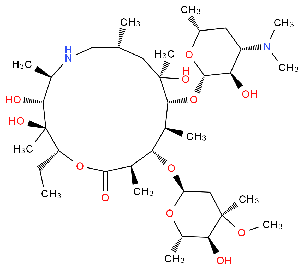 (2R,3S,4R,5R,8R,10R,11R,12S,13S,14R)-11-{[(2S,3R,4S,6R)-4-(dimethylamino)-3-hydroxy-6-methyloxan-2-yl]oxy}-2-ethyl-3,4,10-trihydroxy-13-{[(2R,4R,5S,6S)-5-hydroxy-4-methoxy-4,6-dimethyloxan-2-yl]oxy}-3,5,8,10,12,14-hexamethyl-1-oxa-6-azacyclopentadecan-15-one_分子结构_CAS_76801-85-9