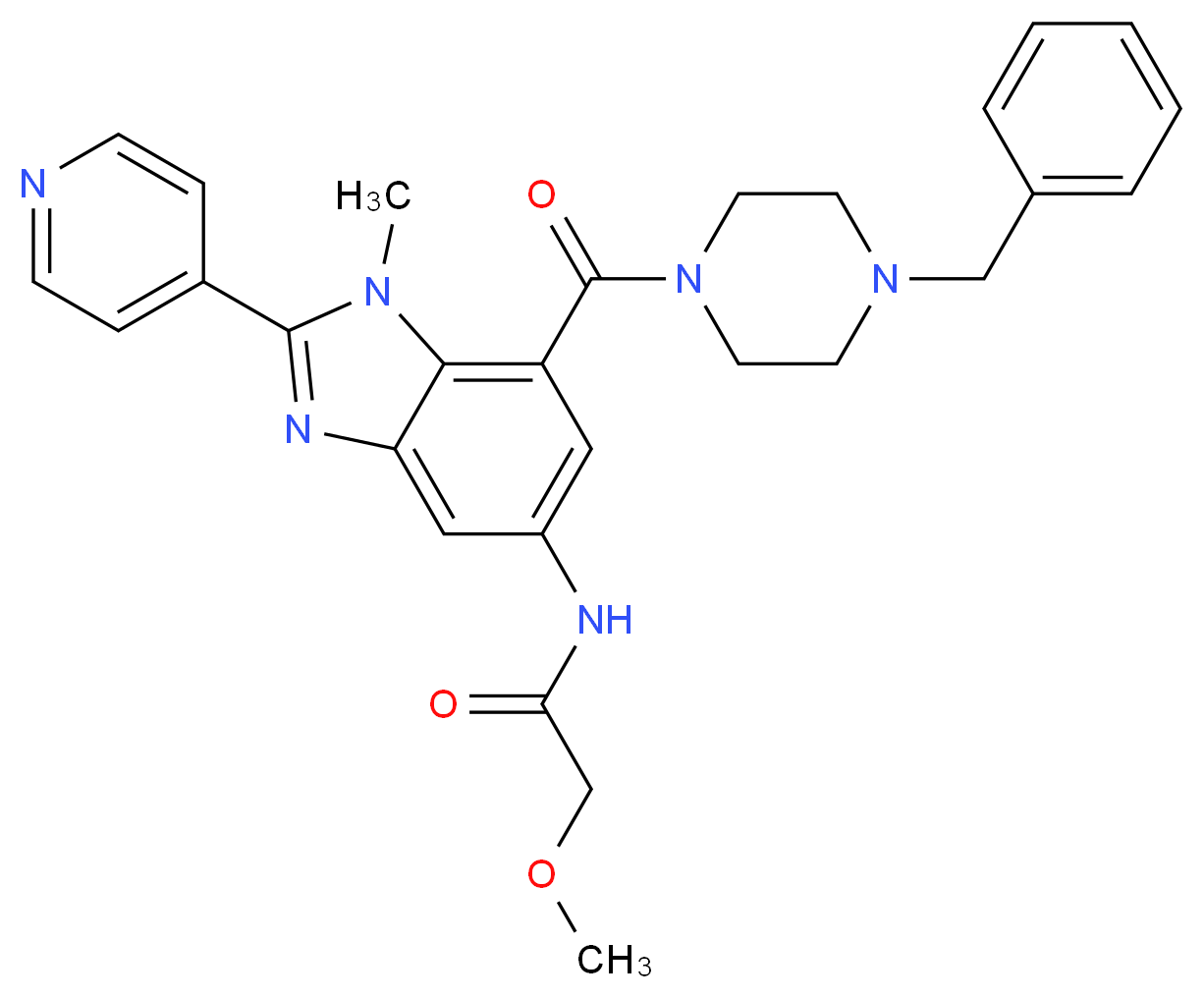 N-[7-[(4-benzyl-1-piperazinyl)carbonyl]-1-methyl-2-(4-pyridinyl)-1H-benzimidazol-5-yl]-2-methoxyacetamide_分子结构_CAS_)