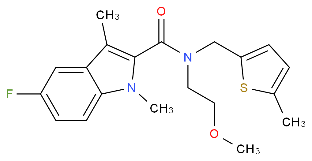 5-fluoro-N-(2-methoxyethyl)-1,3-dimethyl-N-[(5-methyl-2-thienyl)methyl]-1H-indole-2-carboxamide_分子结构_CAS_)