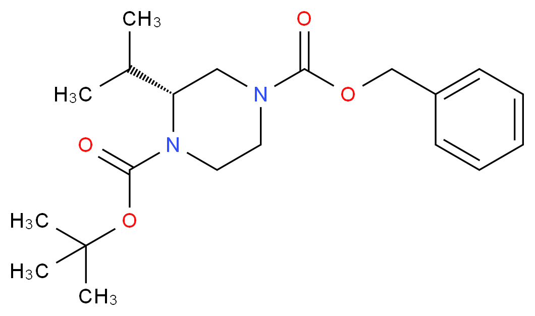 (R)-4-benzyl 1-tert-butyl 2-isopropylpiperazine-1,4-dicarboxylate_分子结构_CAS_1260617-38-6)