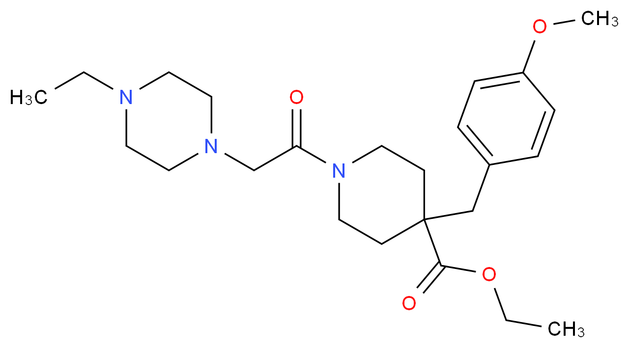 ethyl 1-[(4-ethyl-1-piperazinyl)acetyl]-4-(4-methoxybenzyl)-4-piperidinecarboxylate_分子结构_CAS_)