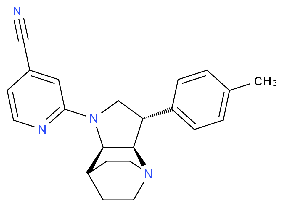 2-[(2R*,3S*,6R*)-3-(4-methylphenyl)-1,5-diazatricyclo[5.2.2.0~2,6~]undec-5-yl]isonicotinonitrile_分子结构_CAS_)