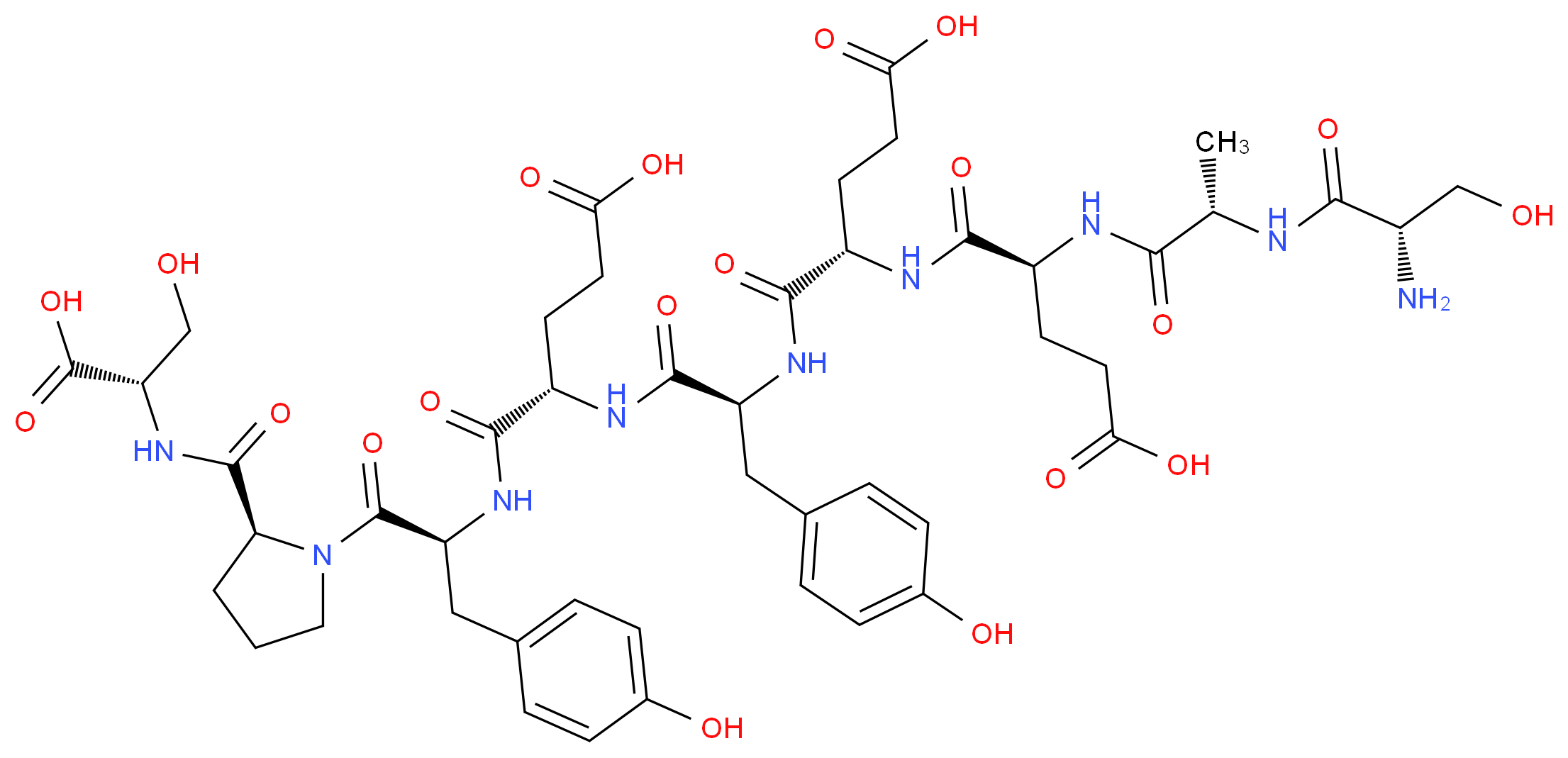 (4S)-4-[(2S)-2-[(2S)-2-[(2S)-2-[(2S)-2-[(2S)-2-amino-3-hydroxypropanamido]propanamido]-4-carboxybutanamido]-4-carboxybutanamido]-3-(4-hydroxyphenyl)propanamido]-4-{[(2S)-1-[(2S)-2-{[(1S)-1-carboxy-2-hydroxyethyl]carbamoyl}pyrrolidin-1-yl]-3-(4-hydroxyphenyl)-1-oxopropan-2-yl]carbamoyl}butanoic acid_分子结构_CAS_198483-37-3