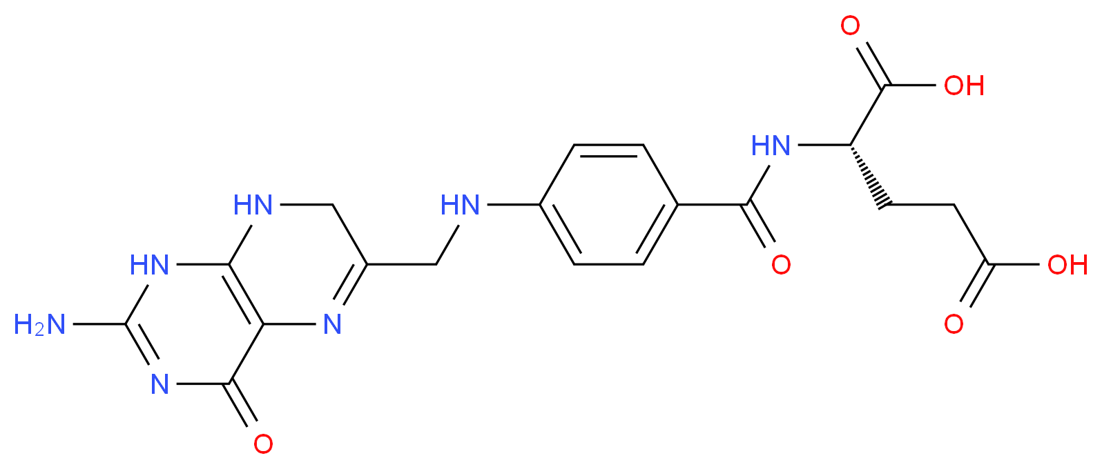 (2S)-2-[(4-{[(2-amino-4-oxo-1,4,7,8-tetrahydropteridin-6-yl)methyl]amino}phenyl)formamido]pentanedioic acid_分子结构_CAS_4033-27-6