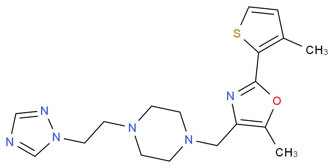 1-{[5-methyl-2-(3-methyl-2-thienyl)-1,3-oxazol-4-yl]methyl}-4-[2-(1H-1,2,4-triazol-1-yl)ethyl]piperazine_分子结构_CAS_)