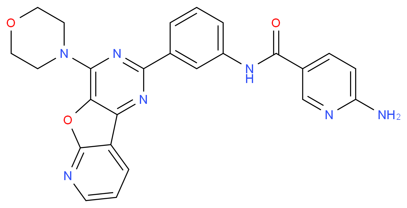 6-amino-N-{3-[6-(morpholin-4-yl)-8-oxa-3,5,10-triazatricyclo[7.4.0.0<sup>2</sup>,<sup>7</sup>]trideca-1(9),2(7),3,5,10,12-hexaen-4-yl]phenyl}pyridine-3-carboxamide_分子结构_CAS_371942-69-7