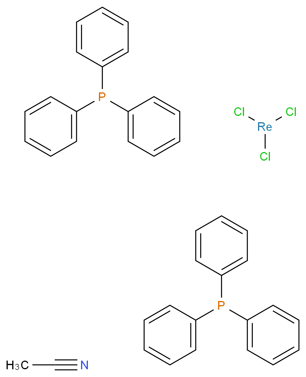 acetonitrile; trichlororhenium; bis(triphenylphosphane)_分子结构_CAS_34387-57-0