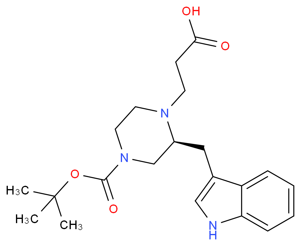 3-[(2S)-4-[(tert-butoxy)carbonyl]-2-[(1H-indol-3-yl)methyl]piperazin-1-yl]propanoic acid_分子结构_CAS_1060814-27-8