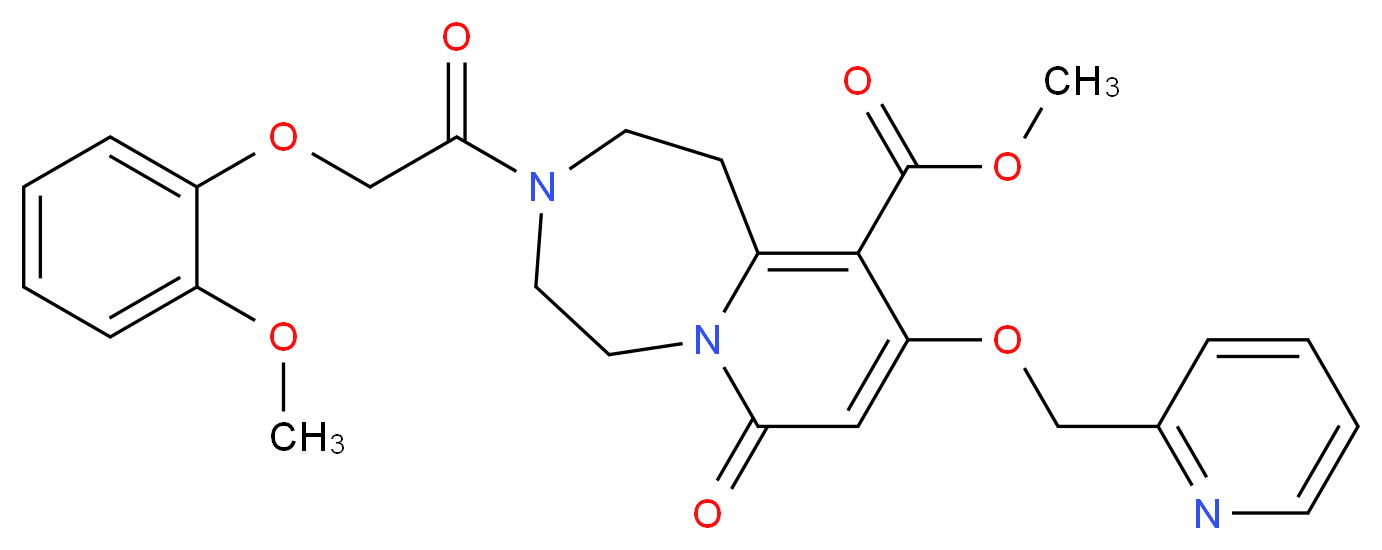 methyl 3-[(2-methoxyphenoxy)acetyl]-7-oxo-9-(2-pyridinylmethoxy)-1,2,3,4,5,7-hexahydropyrido[1,2-d][1,4]diazepine-10-carboxylate_分子结构_CAS_)