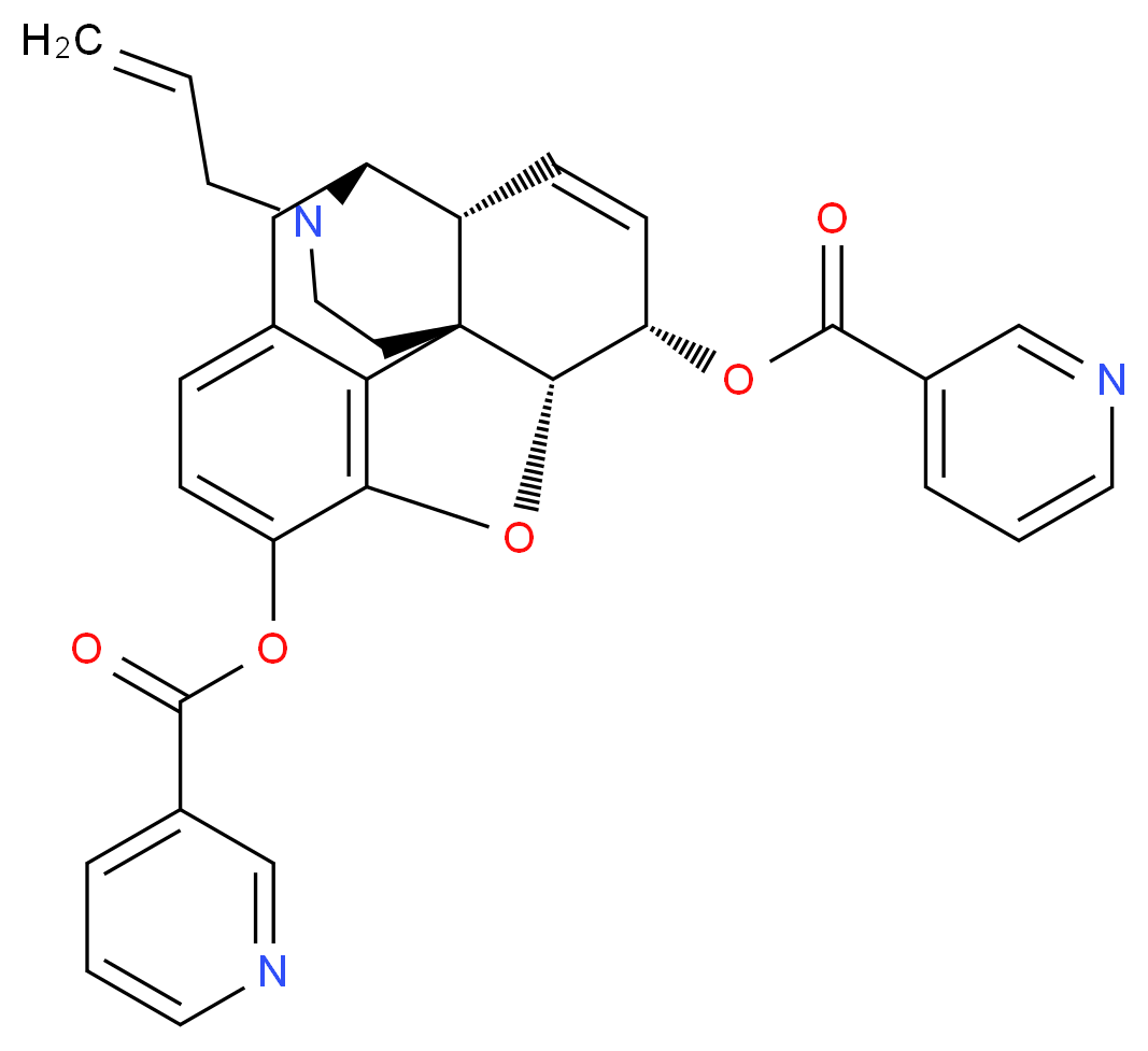 (1S,5R,13R,14S,17R)-4-(prop-2-en-1-yl)-14-(pyridine-3-carbonyloxy)-12-oxa-4-azapentacyclo[9.6.1.0<sup>1</sup>,<sup>1</sup><sup>3</sup>.0<sup>5</sup>,<sup>1</sup><sup>7</sup>.0<sup>7</sup>,<sup>1</sup><sup>8</sup>]octadeca-7,9,11(18),15-tetraen-10-yl pyridine-3-carboxylate_分子结构_CAS_3194-25-0